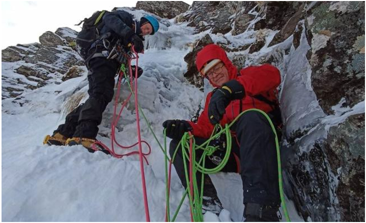 Ray and Phil pictured on Crescent Gully in the inner Coire of Meaghaidh by Freddie