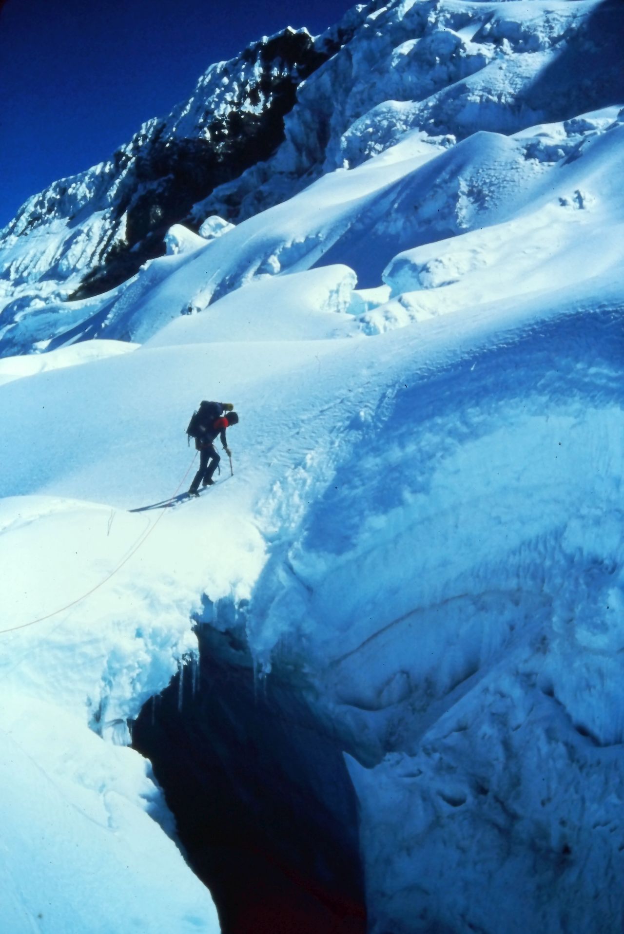 Monster crevasse crossing the glacier to access the SW Face