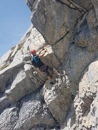 Rob posing on an overhanging section of the last via ferrata